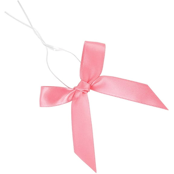 100 Pack Satin Ribbon Twist Tie Bows for Treat Bags, Gift Bags, Bakery Candy Bags and Package Decorating Ribbon Bow, Bowknot for Gifts-Pink