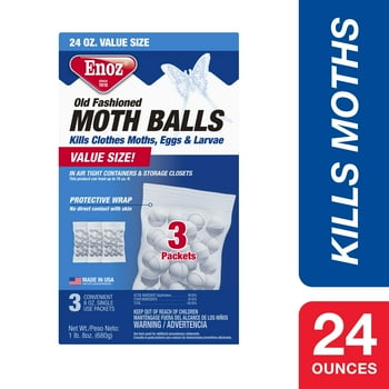 Enoz Old Fashioned Moth Balls, Naphthalene Balls, 24 oz, 3 Single Use 8 oz Packets