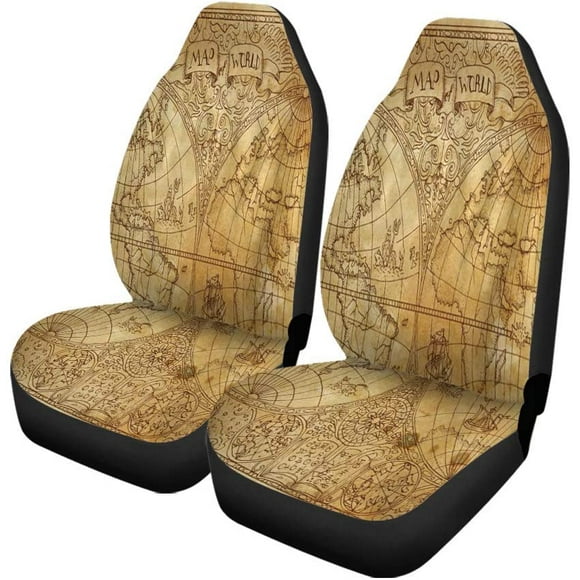 RYLABLUE Set of 2 Car Seat Covers Vintage Ancient Atlas Map World Universal Auto Front Seats Protector Fits for Car,SUV Sedan,Truck