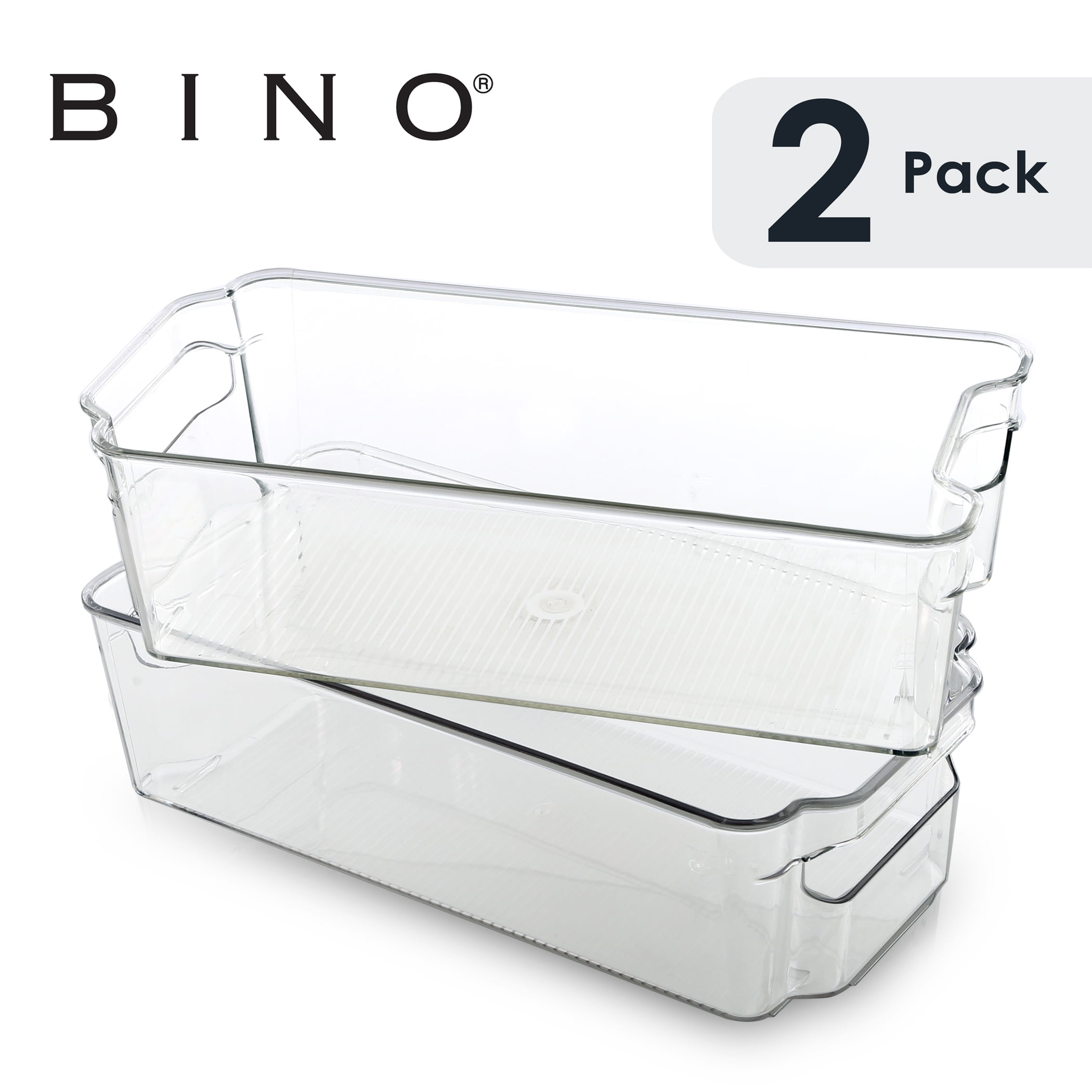 BINO Stackable Plastic Organizer Storage Bins 2 Pack Pantry Organization and Storage Refrigerator Organizer Bins Fridge Organizer Freezer Organizer Pantry Organizer Pantry Storage Medium 