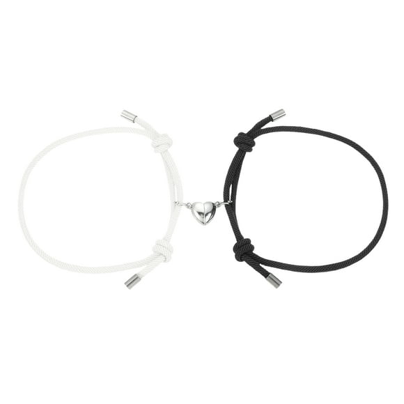 Uxcell Magnetic Couples Bracelets, His and Her Heart Matching Bracelet, Adjustable Braided Rope Cord for Anniversary Friends Women Men Gift, Black/White