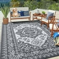 thumbnail image 2 of Garvee Outdoor Rug 9'x12’ Waterproof Reversible Plastic Straw Rug, Indoor Outdoor Rug for Patio RV Camping Balcony Deck Backyard, Gray & White, 2 of 9