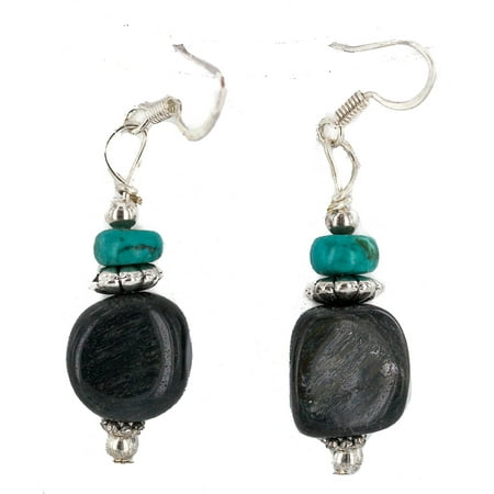 Navajo Turquoise Post - 80 Retail Tag .925 Sterling Silver Hooks Authentic Made by Charlene Little Navajo Natural Turquoise Green Jasper Native American Dangle Earrings