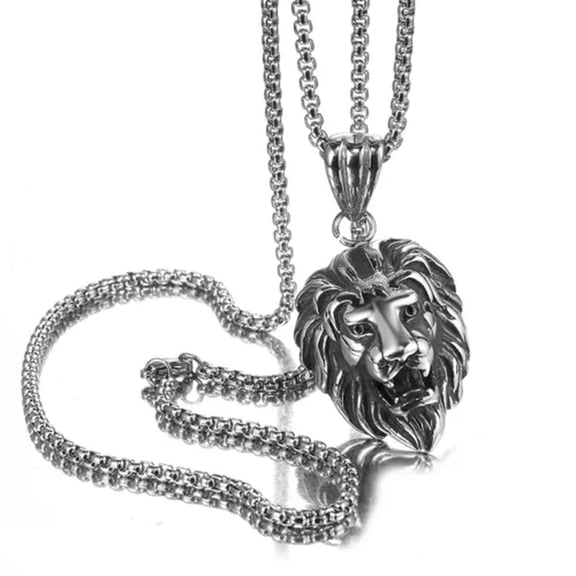 EOEMY Fashion Cool Silver/Gold/Black Men'S Lion Stainless Steel Pendant Chain Necklace-Silver