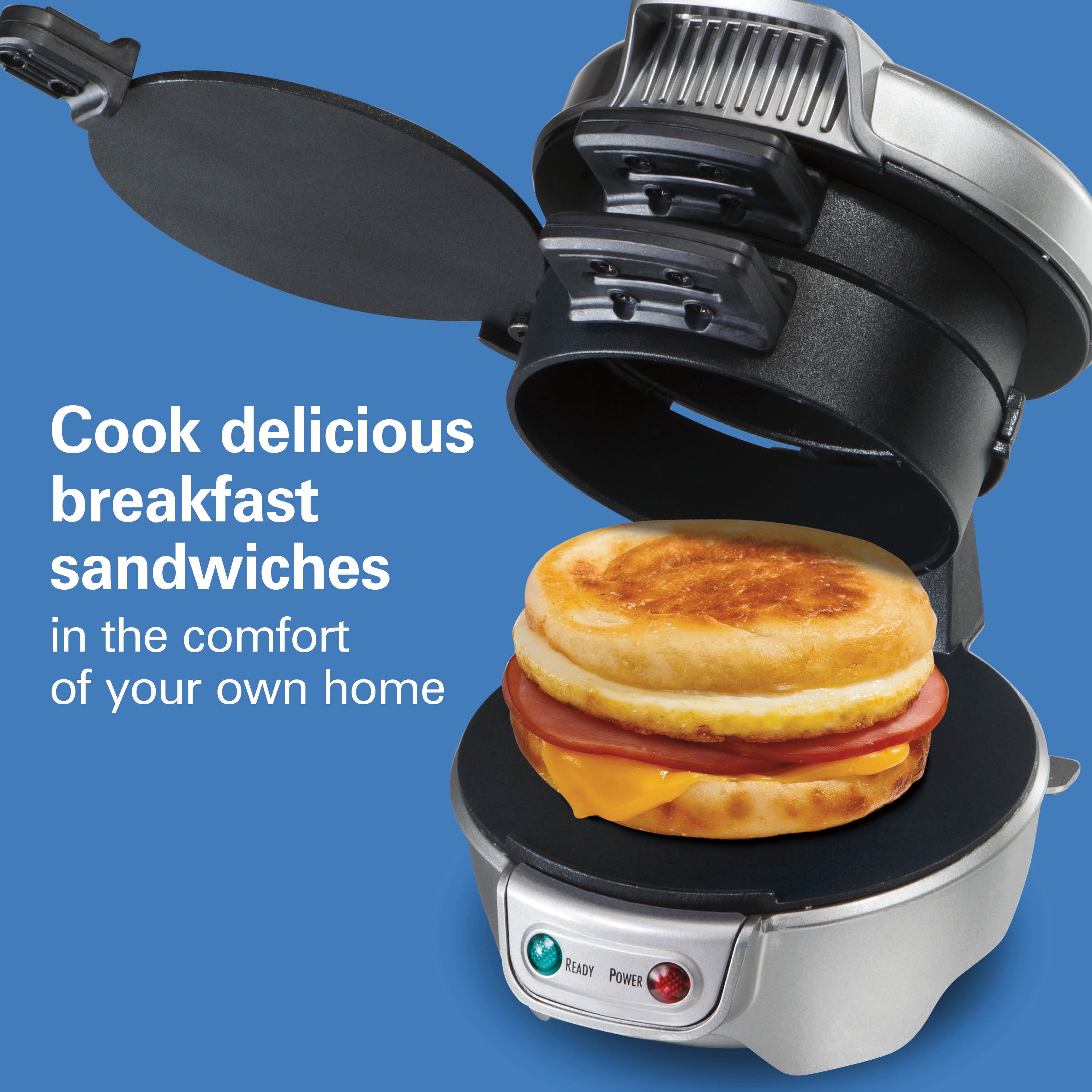 Hamilton Beach Breakfast Sandwich Maker with Egg Cooker Ring, Customize Ingredients, Silver, 25475 - image 4 of 9
