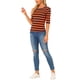 thumbnail image 2 of Camiseta básica de ajuste slim con cuello redondo y mangas de codo para mujeres INSPIRE CHIC, casual, impresa, color naranja y azul marino., 2 of 6