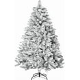 thumbnail image 2 of SUNCROWN 7ft Artificial Flocked Christmas Tree Unlit  Frosted Snow Christmas Tree Hinged Xmas Tree Holiday Decor for Indoor Outdoor, Foldable Metal Stand, White, 2 of 11