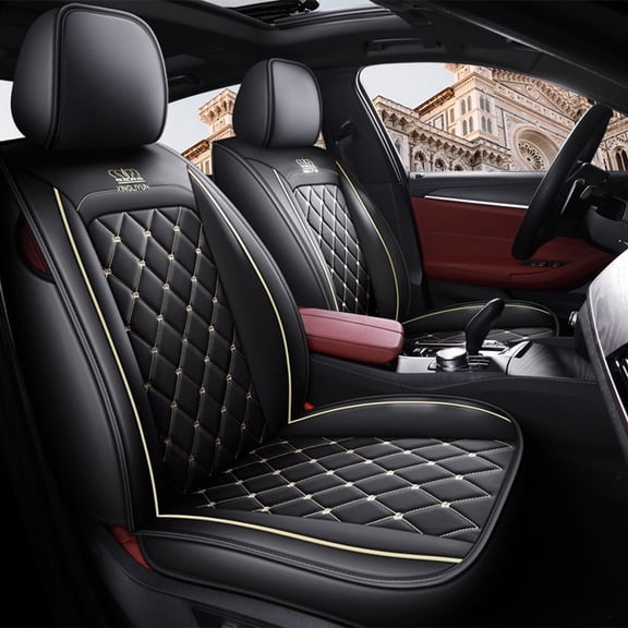 Maidao Universal Car Seat Covers Full Set Water Resistant Front Rear Cushion Protector Black and Beige 3Pcs