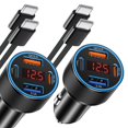 thumbnail image 1 of Cargador de coche Avatcen, 65 W, 4 puertos, USB C, doble cable de carga rápida, 1 of 8