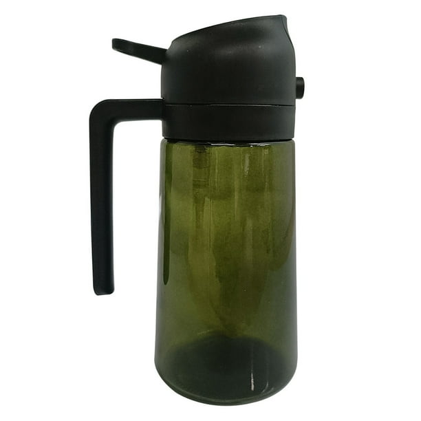 Dispensador de aceite de oliva de vidrio para cocina, botella dispensadora de aceite 2 en 1 y pulverizador de aceite para cocinar, tapa abatible automática, 18 oz (bloqueo leve)