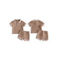 thumbnail image 2 of BemeyourBBs 2Pcs Toddler Baby Boy Summer Outfits Infant Baby Boys Summer Clothes Short Sleeve Lapel Collar Solid Color Jacquard Shirt Tops and Elastic Waist Shorts Set, 2 of 9