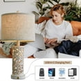 thumbnail image 3 of Oneach Farmhouse 3 Way Dimmable Wash White Table Lamp Set of 2 for Living Room Bedroom 22" Retro Bedside Nightstands Lamps with 2 USB Ports(2 Bulbs Included), 3 of 10