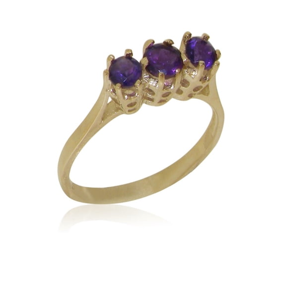 LBG British Made 14k Yellow Gold Natural Amethyst Womens Anniversary Ring - 33 size options - Size 10