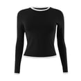 thumbnail image 3 of WTOBBY Women's Fashion White Color Blocking Round Neck Long Sleeve T-Shirt Top, Casual Stylish Blouse for Ladies Comfortable and Simple Daily Wear,Black S, 3 of 4