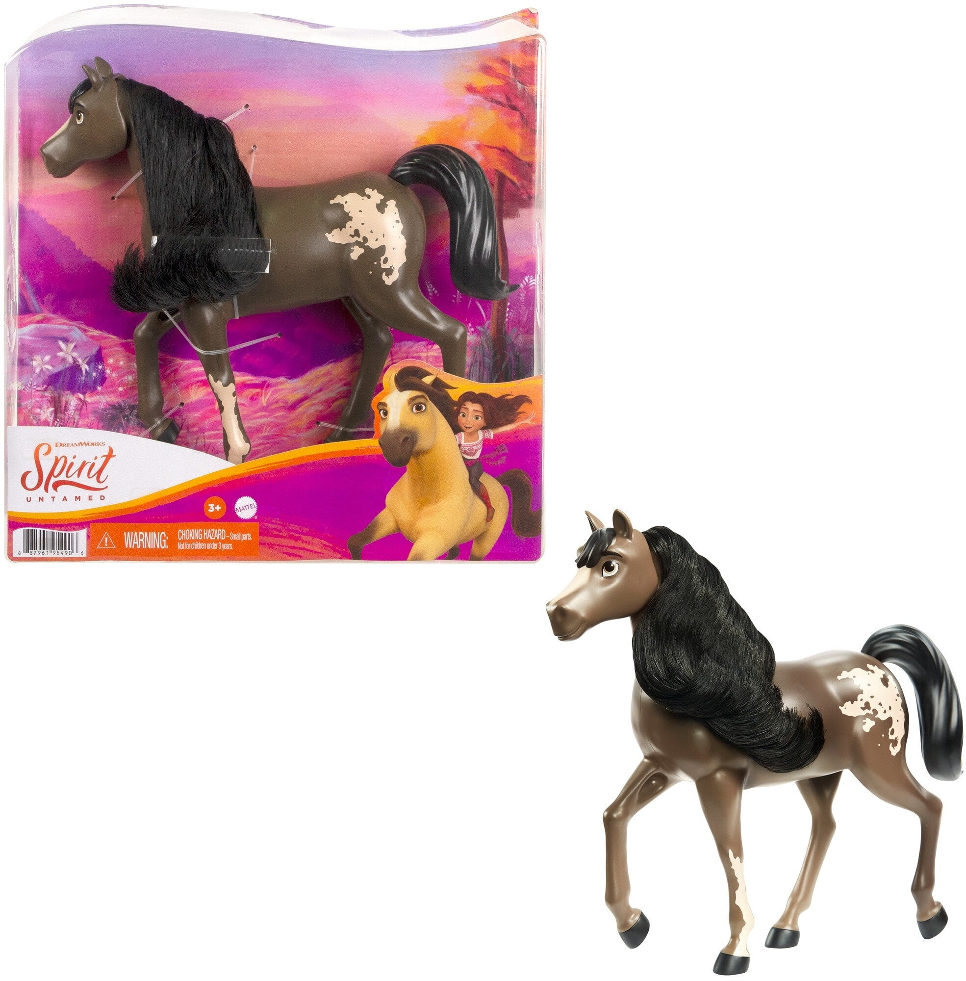 Spirit Untamed Herd Horse (Approx. 8-In), Moving Head, Bay Pinto with Long Black Mane & Playful Stance, Great Gift for Horse Fans Ages 3 Years Old & Up