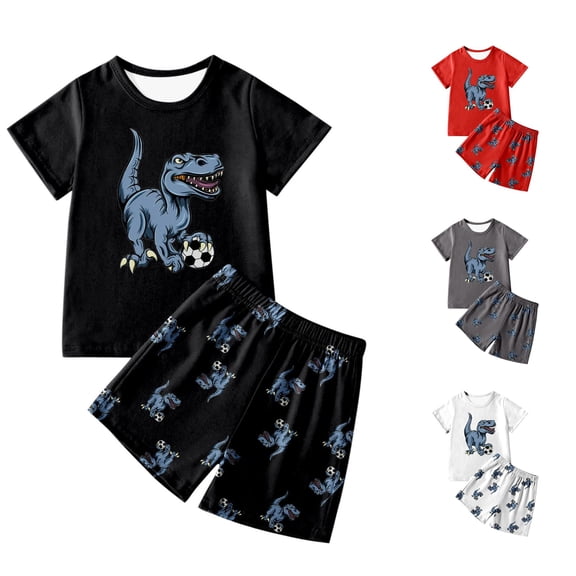 Outfits for Toddler Boys Dinosaur Print T Shirt and Shorts Homewear Outfits Set Size 3-4T ,Black