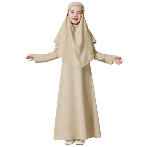 WUXIAN Child Dress For Girls Long Sleeve Prayer Dress Hijab For Girls Abaya Relaxed Fit Streetwear