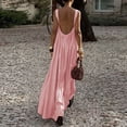 thumbnail image 6 of THDHVS Maxi Dress,Solid Color V Neck Spaghetti Strap Ruched Ankle Length Dress Loose Casual Style,Summer Dresses for Women Pink M, 6 of 6