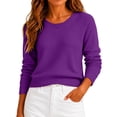 thumbnail image 2 of Dwellite Women Sweaters Knitted Cropped Crewneck Basic Trendy Fall Tops Cropped Sweater Winter Long Sleeve Dressy Top 2026 Purple S, 2 of 6