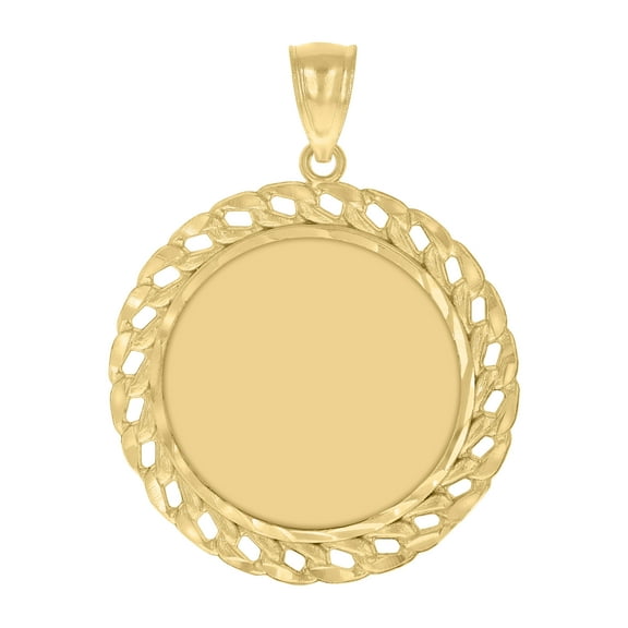 10k Yellow Gold Mens Cuban Photo Frame Charm Pendant