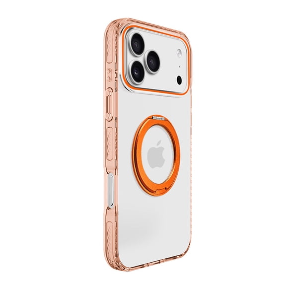 Luxury Clear TPU PC Case for iPhone 15, Fashion Magnetic Ring Kickstand Thin Fit Drop Protective Transparent Back Electroplated Frame Lightweight Cover for iPhone 15, Orange