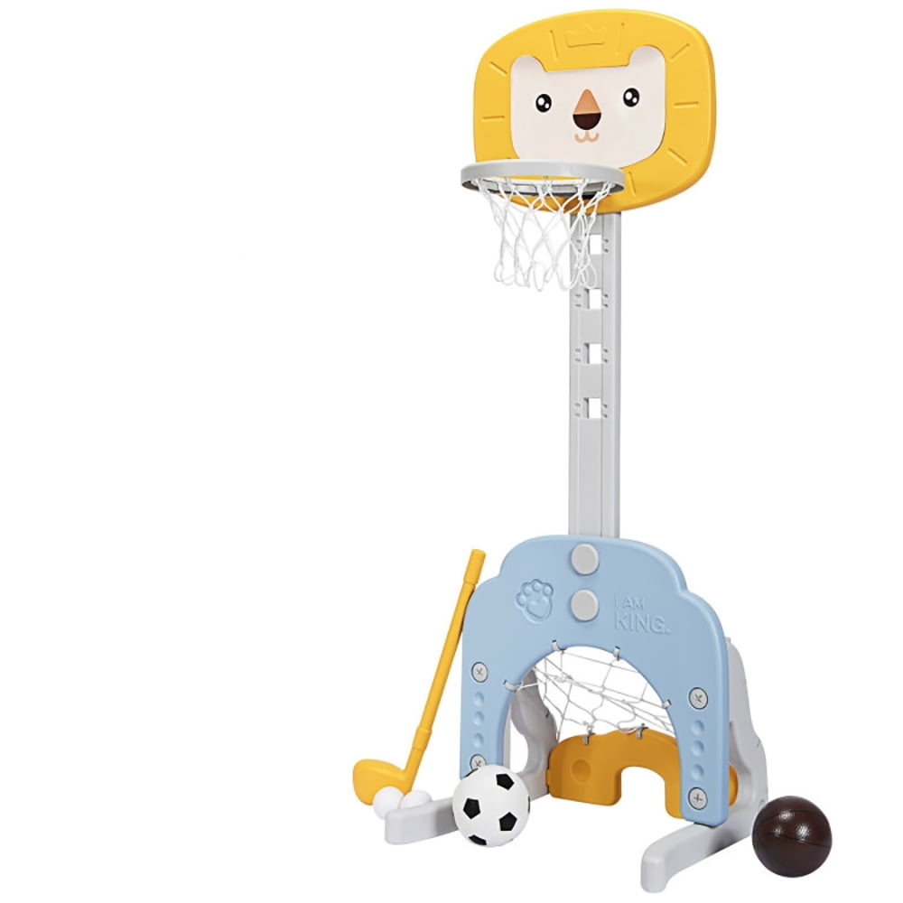 Demifill Toddlers Basketball Hoop Stand, 3-in-1 Adjustable Kids Basketball Hoop Sports Set, Portable Indoor Outdoor Activity Playset Gift for Kids, Yellow
