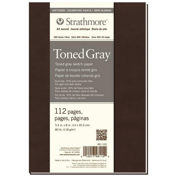 Strathmore Soft-Cover Toned Art Journal, 400 Series, 112 pages, 5.5in x 8in, Gray