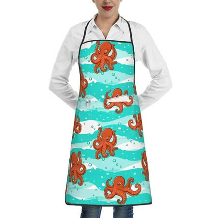 

Gaeub Octopuses Kitchen Cooking Aprons Adjustable Bib Apron Waterdrop and Oil Resistant Kitchen Chef Apron for Women Men