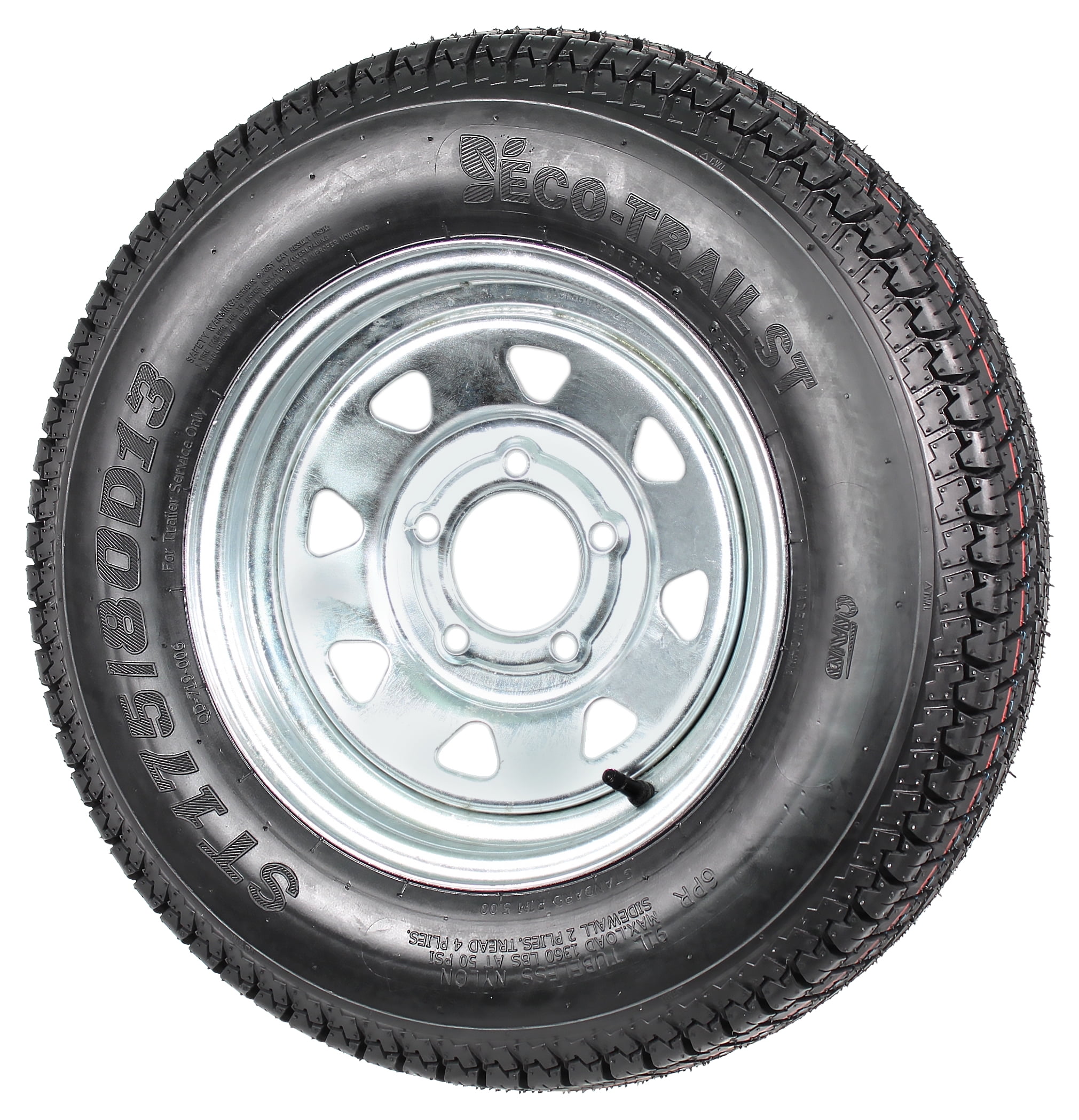 Trailer Tire On Rim B78-13 ST175/80D13 175/80 D 13 5 Lug Wheel Chrome Mod Rivets 