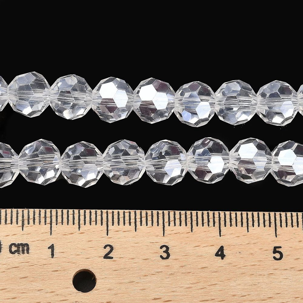 Transparent Glass Beads 32 Facets AB Color Plated Round Clear 8x7~7.5mm Hole: 1.5mm about 66pcs/strand 18.82''~19.06''(47.8~48.4cm)