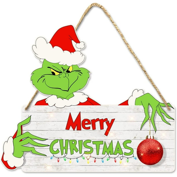 Christmas Grinch Decorations Hanging Signs Door Sign for Holiday
