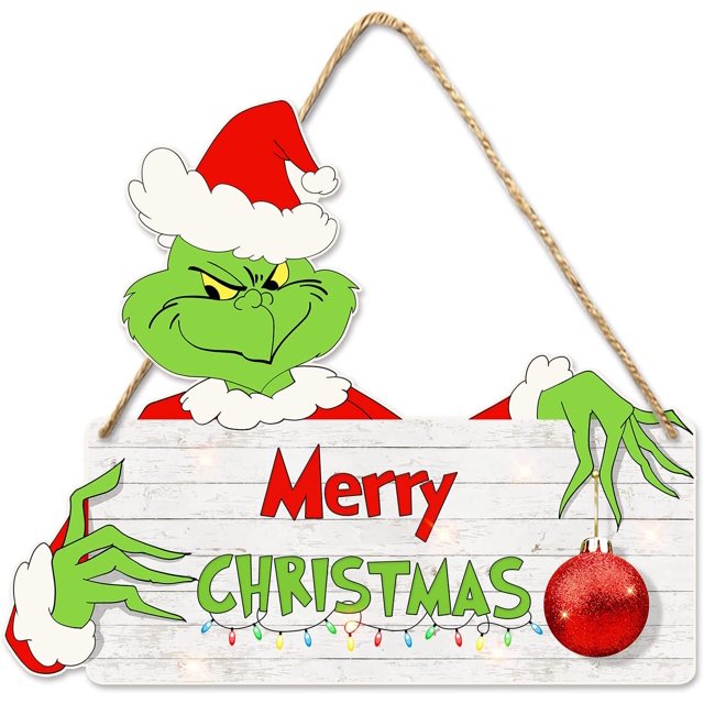Grinch Decoraciones navideñas Carteles colgantes Colgador de puerta para decoraciones navideñas Feliz Navidad Grinch Suministros para fiestas temáticas Jardín Porche Pared Ventana Decoración de guardería esquí esquí Gafas de esquí