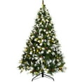 thumbnail image 1 of Costway Arbre de Noël Enneigé de 6 Pi Pré-Illuminé 818 Pointes avec Pommes de Pin et Baies Rouges avec 8 modes d'Éclairage, 1 of 10