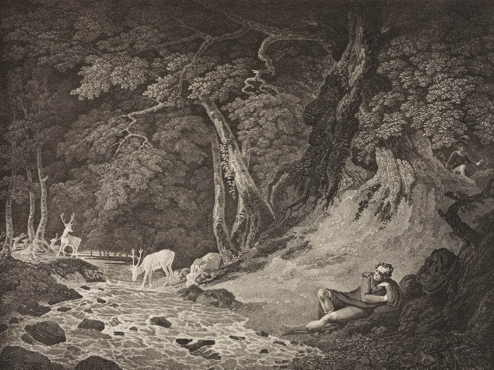 As You Like It Act Ii Scene I The Forest Of Arden Jaques Amiens And Lord From The Boydell Shakespeare Gallery Published Late 19Th Century After A Painting By William Hodges Canvas Art - Ken Welsh Des