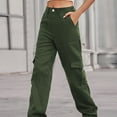 thumbnail image 5 of Bigersell Women High Waisted Cargo Pants Multiple Pockets Regular Straight Jeans Wide Leg Pants Button Closure Stretch Denim Jeans Pants Army GreenM, 5 of 6