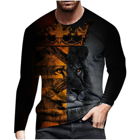 

TIANEK Men s Long Sleeve Round Neck Print Color Fashion Casual Long Sleeve Corset Tops Clearance