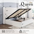 thumbnail image 5 of VanAcc Lift up Storage Bed Queen Size Upholstered Platform Bed Frame, Modern Wingback Headboard, No Box Spring Needed, White, 5 of 7