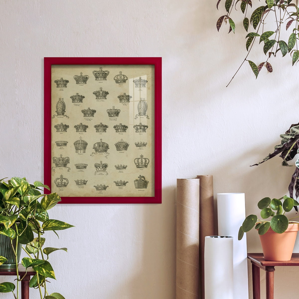 Heraldic Crowns & Coronets V -Framed Print w/glass-Cherry Red