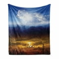 thumbnail image 1 of Landscape Soft Flannel Fleece Throw Blanket, Sun and Dark Stormy Sky with Thunder Heaven and Hell and Evil Art, Cozy Plush for Indoor and Outdoor Use, 50" x 70", Blue Orange Black, by Ambesonne, 1 of 5