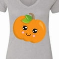 thumbnail image 4 of Inktastic Halloween Pumpkin, Smiling Pumpkin, Trick or Treat Women's V-Neck T-Shirt, 4 of 5