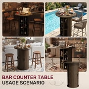 Hawsaiy Round Bar Table with Storage, 31.5 Pub Table with Sliding Door Cabinet, 39.6 Tall Bar Height Table, Modern Bistro Cocktail Table for Kitchen, Dining Room, Home Bar, Small Spaces