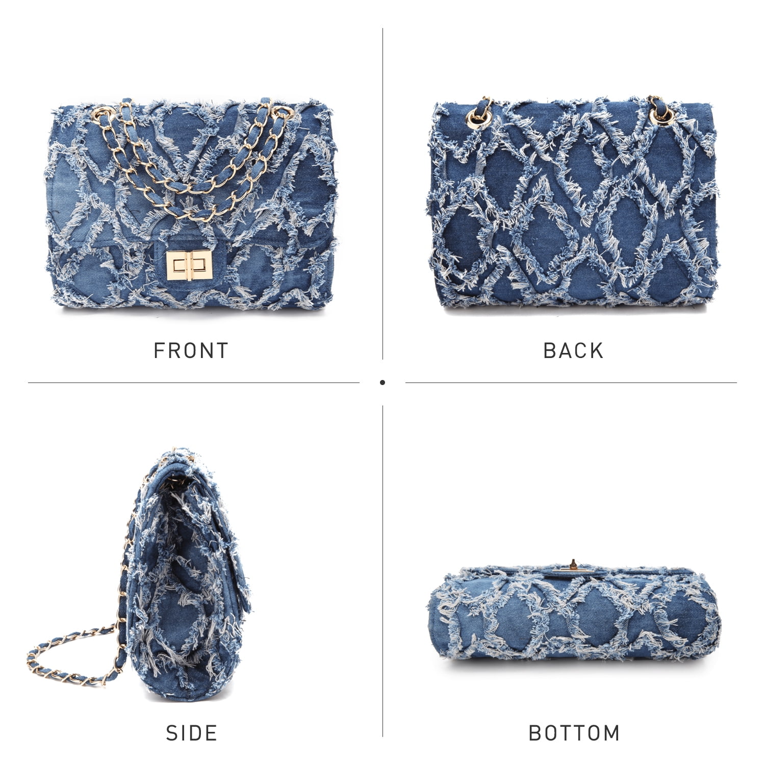 MKP Women Small Quilted Crossbody Shoulder Bag Casual Jean Denim Purse with Chain Strap