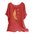 thumbnail image 3 of lcziwo Cotton and Linen Short Sleeve Tees for Women Trendy Graphic Print Blouse Summer Lightweight Beach Tops Vacation Outfits Red XL, 3 of 8