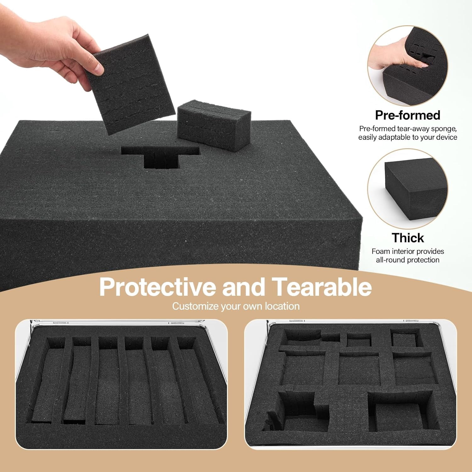 Combination Lock Box - Locking Storage Case with Customizable Foam, 14.2" Portable Lockable Case for Personal Items, Valuables, Documents, Briefcase for Jewelry, Cash, Medications, Black