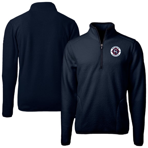 Men's Cutter & Buck  Navy New England Revolution Big & Tall Cascade Eco Sherpa Fleece Quarter-Zip Pullover Jacket