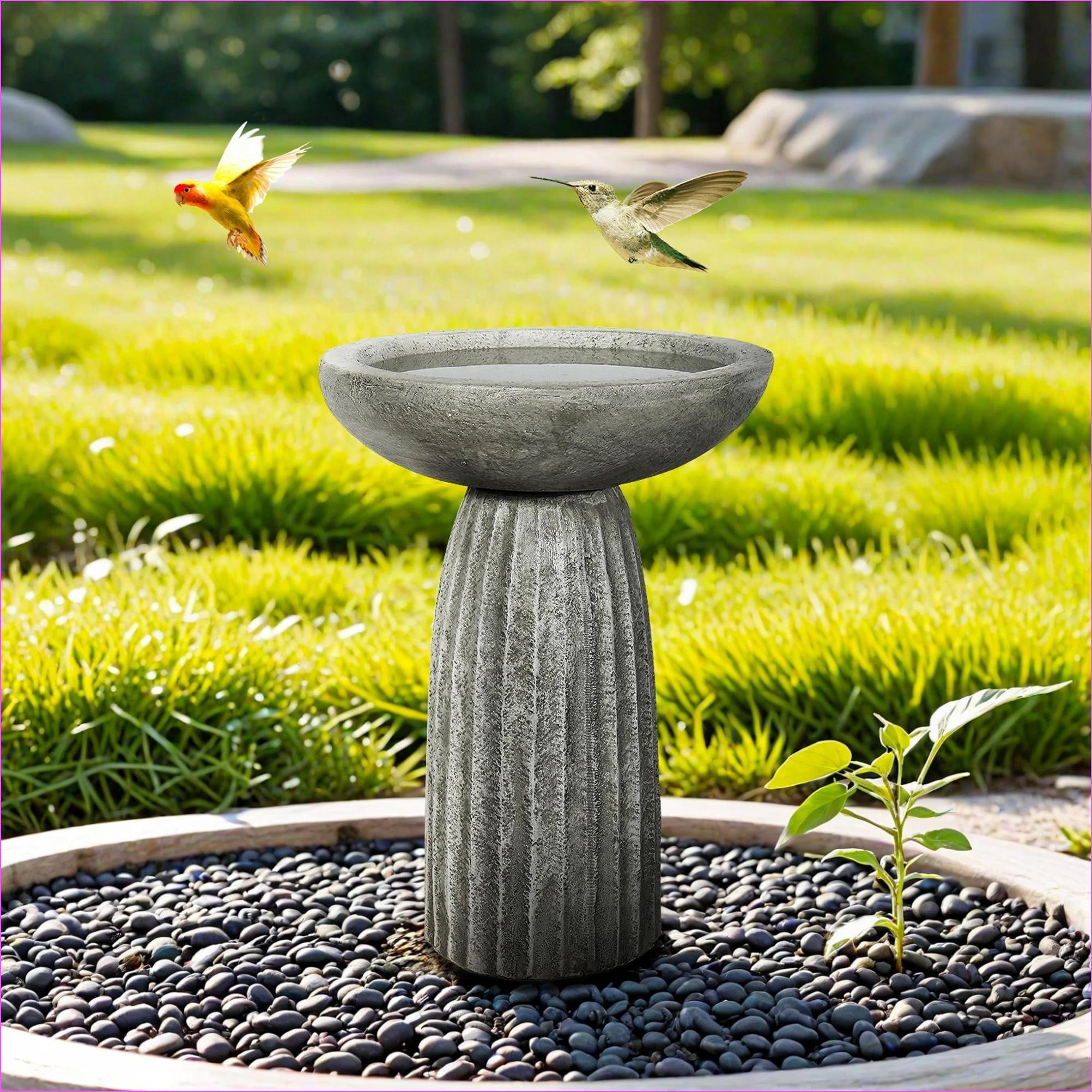 Bird Baths | 24.4" H Weather Resistant Pedestal Bird Bath for Patio Garden | Concrete Cement | Slate Gray