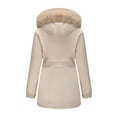 thumbnail image 3 of Women's Winter Cotton Coat with Removable Hood Fur Collar Thickened Warm Jacket, Beige, Size L, 3 of 4