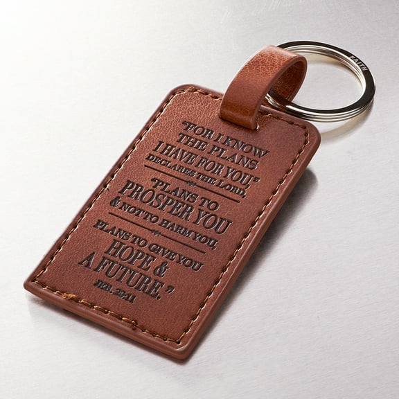 I Know the Plans Brown Faux Leather Keyring -  Jeremiah 29:11