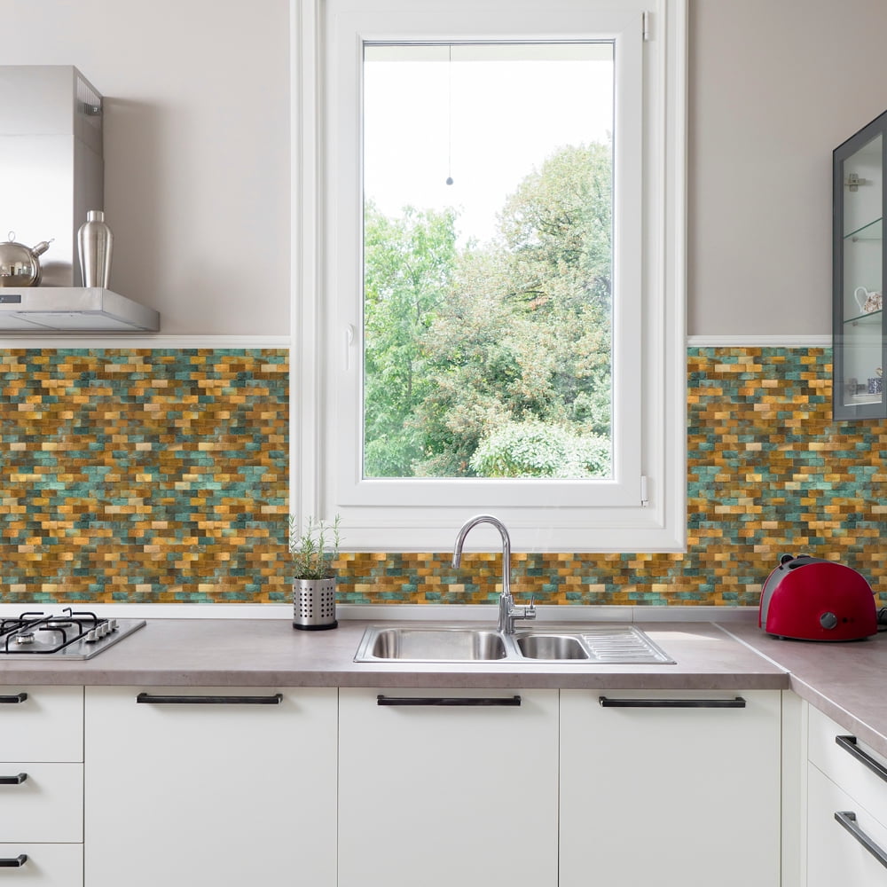 10pieces Striped and long-shaped Self-Adhesive Aluminum Composite Mosaic Peel-and-Stick Tiles No Grout, Easy DIY Backsplash & Accent Wall – Scratch, Splash & Heat-Resistant Metal Finish 11.8"x11.7"