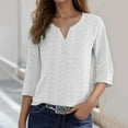 thumbnail image 2 of Womens V-Neck Tops Solid Color Dressy Business Blouses 2025 3/4 Sleeve Shirts Loose Fit Y2k Pullover Tee, 2 of 5